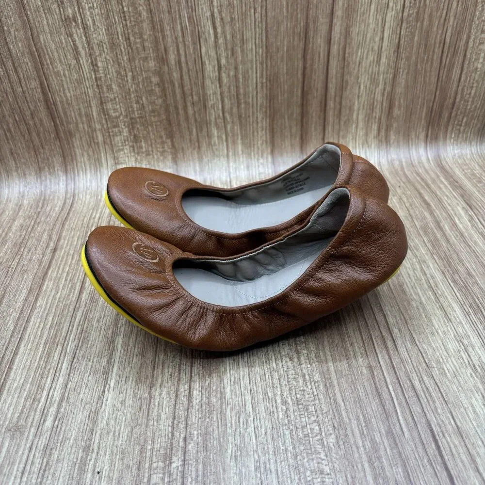 April Parker-Perfect Flat Ballet‎ Shoes 7M Tan Leather Foldable Sole